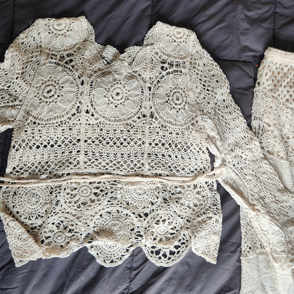Cream Crochet Maxi Skirt and Top Set - Picture 4 of 6